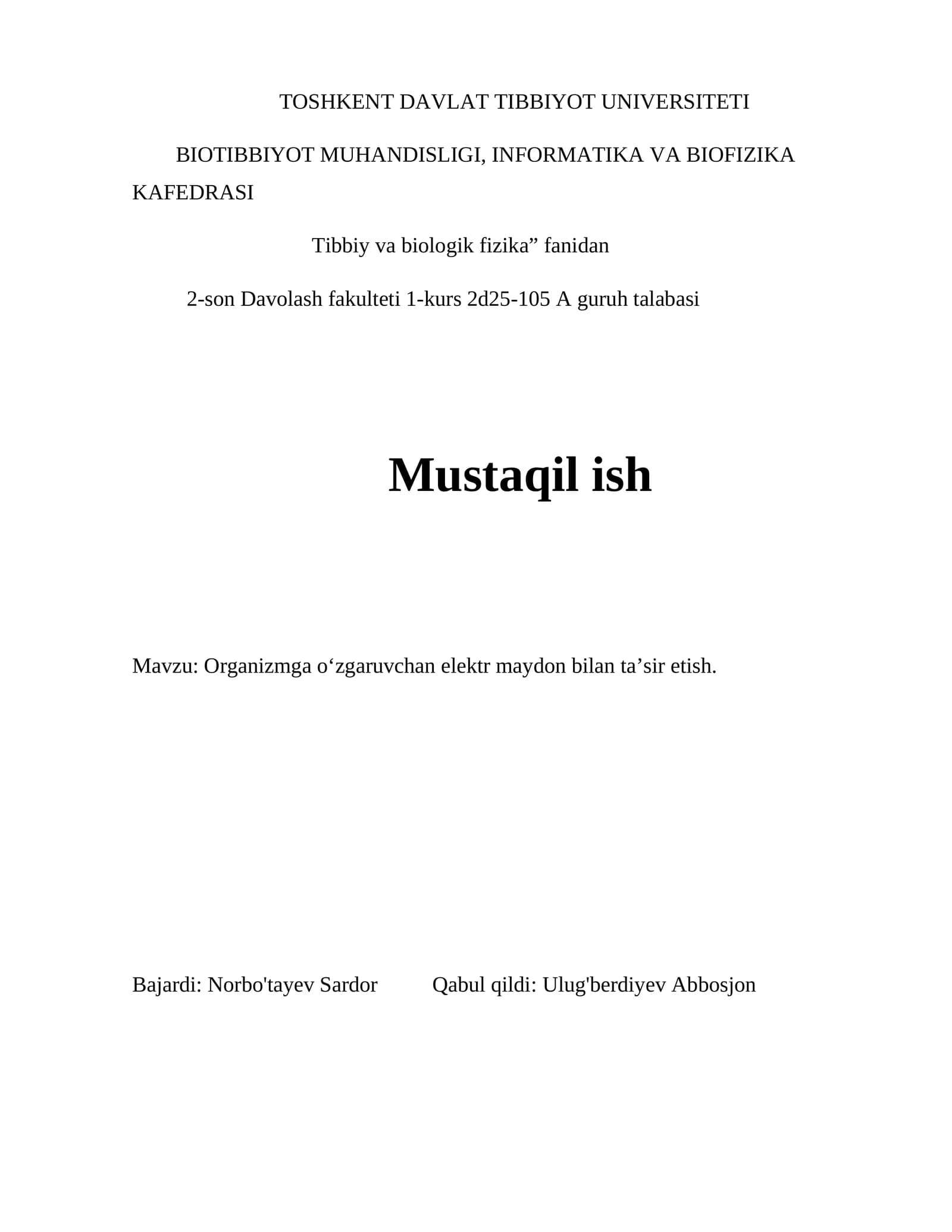 Organizmga oʻzgaruvchan elektr maydon bilan taʼsir etish