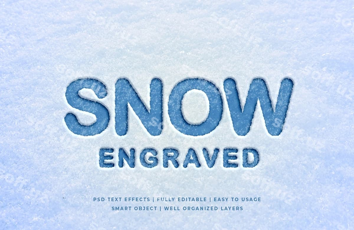 Qor oynatilgan uch oʻlchovli matn uslubi effekti | Snow engraved 3d text style effect