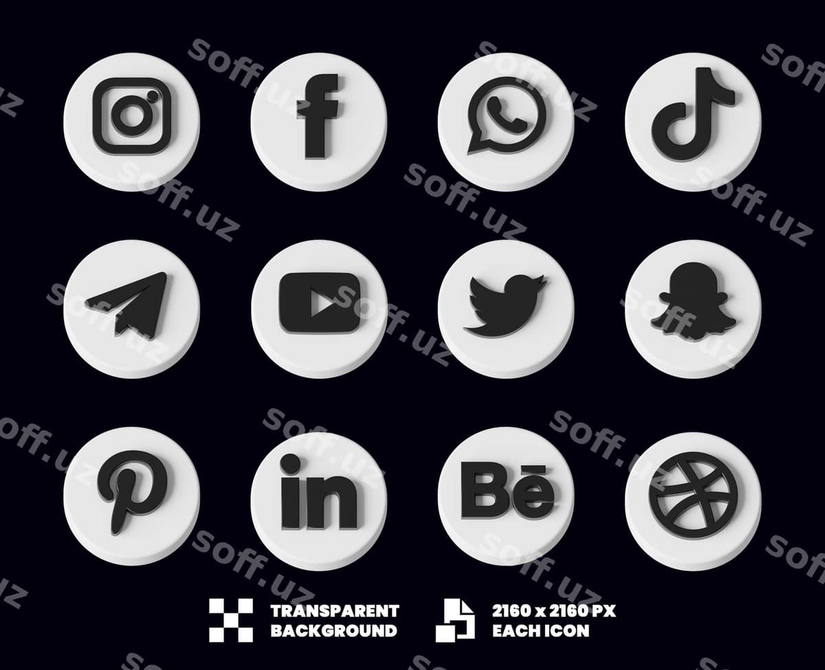 Ijtimoiy tarmoqlar ikonka to'plami 3D | Social media icon collection 3d