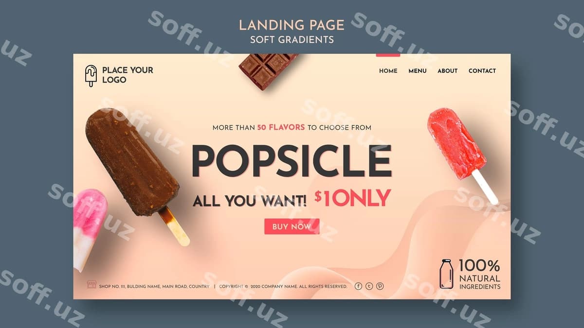 Yumshoq gradientli muzqaymoq bosh sahifasi | Soft gradient ice cream home page