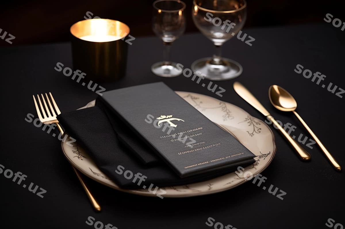 Murakkab menyu kontseptsiyasi qora namuna | Sophisticated menu concept black mockup