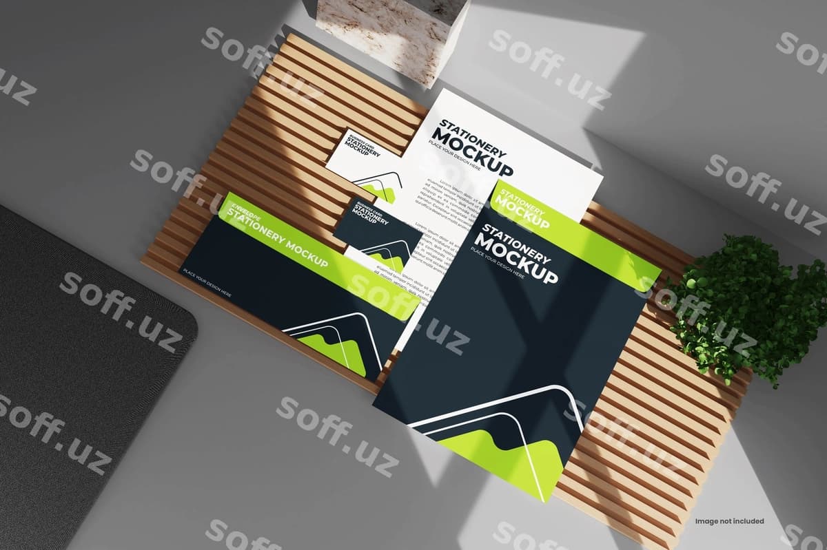Qozoncha brendlash namunasi | Stationery branding mockup