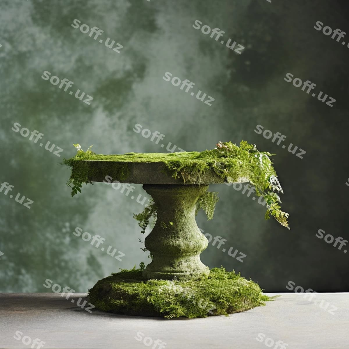 Shtil hayot choyroq qurdiu podium | Still life algae moss podium