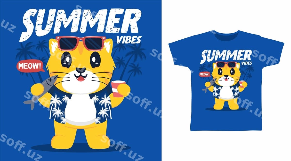 Yoz mushuk karikatura futbolka kiyim dizaynlari | Summer cat cartoon tshirt apparel designs