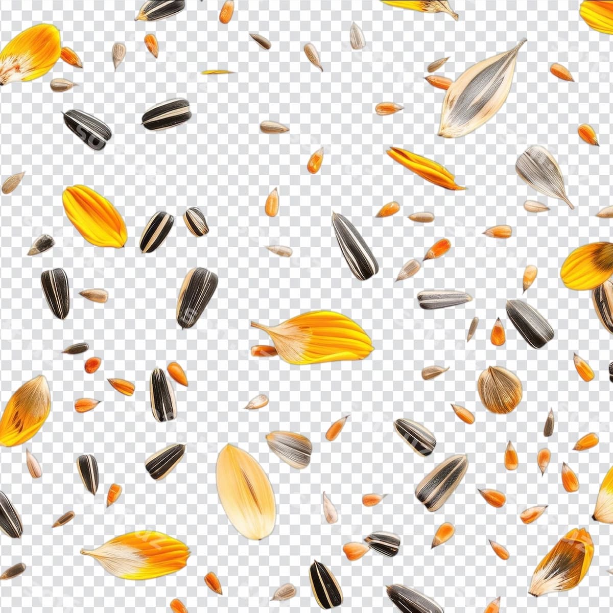 Qizartirmoqli urug'lari san'atlik tarzda tarqatilgan | Sunflower seeds scattered artfully