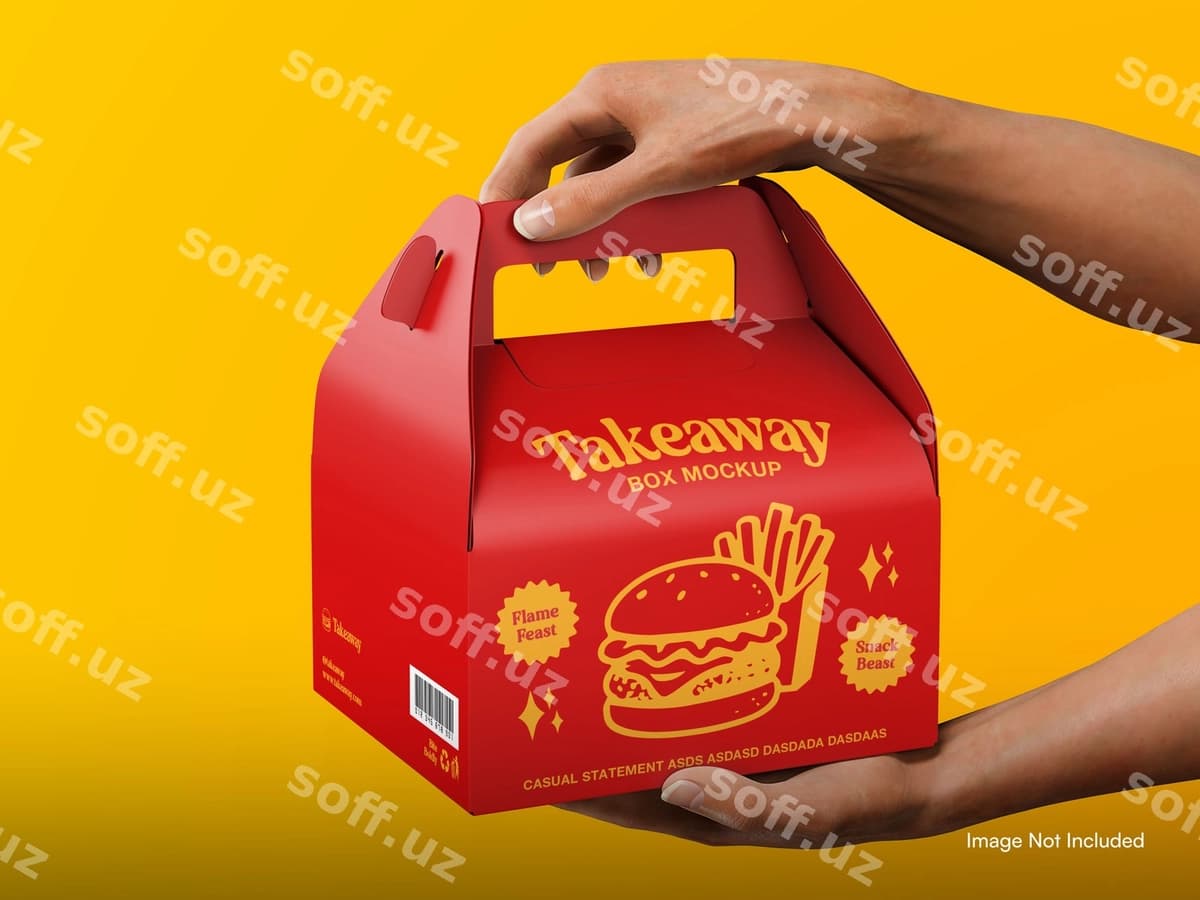 O'tkazib berish qutisi namunasi burger fri bilan | Takeaway box mockup with burger fries