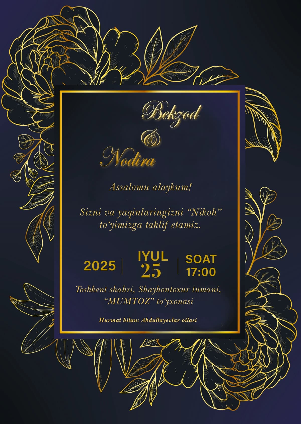 Nikoh to'y uchun taklifnoma