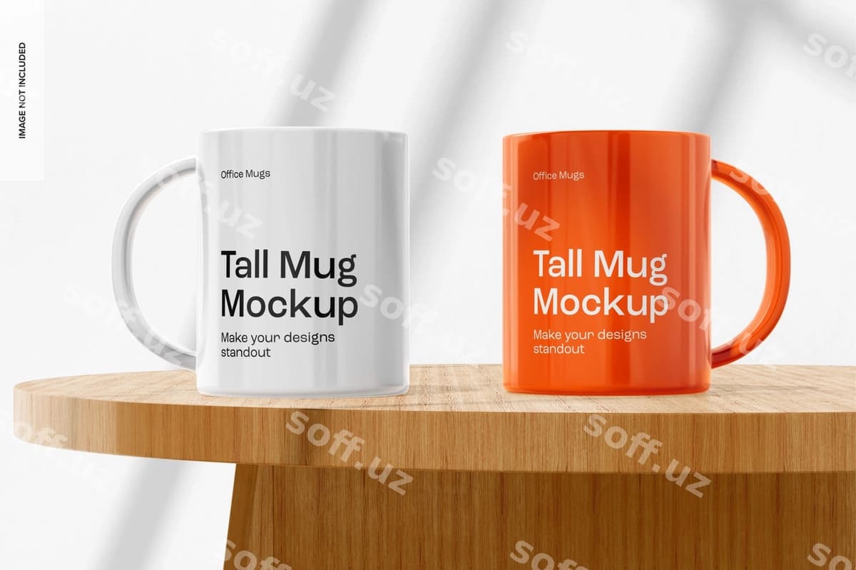 Baland ofis choy qoshiq modeli oldincha ko'rinish | Tall office mugs mockup front view