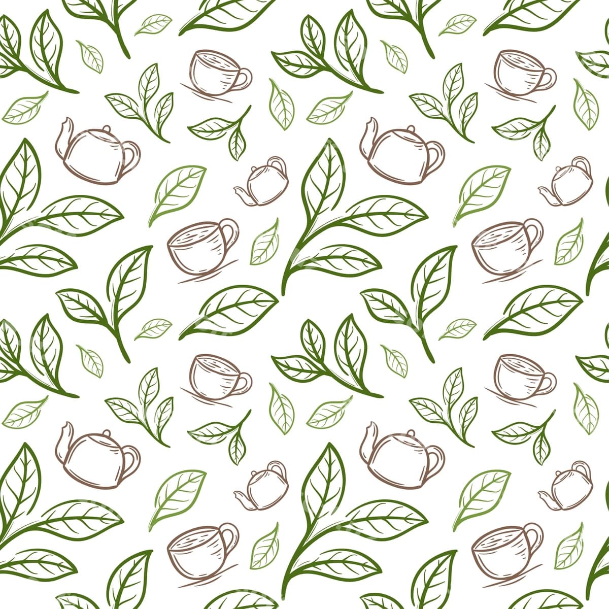 Choy bargi va qoshiq uzilmaydigan naqsh | Tea leaf with cup seamless pattern