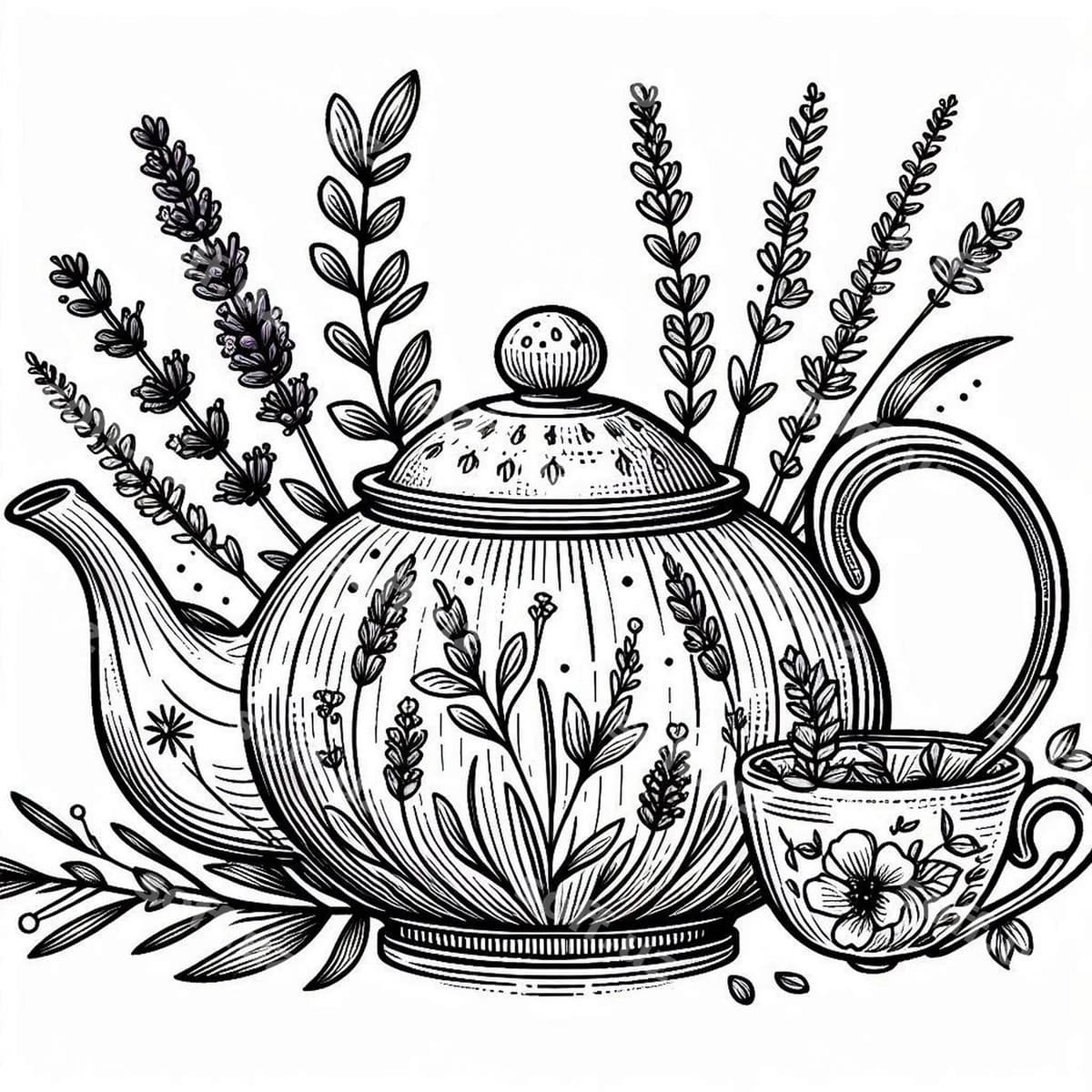 Choy qozoni gulli ranglashhtirish sahifasi | Teapot with flower coloring page