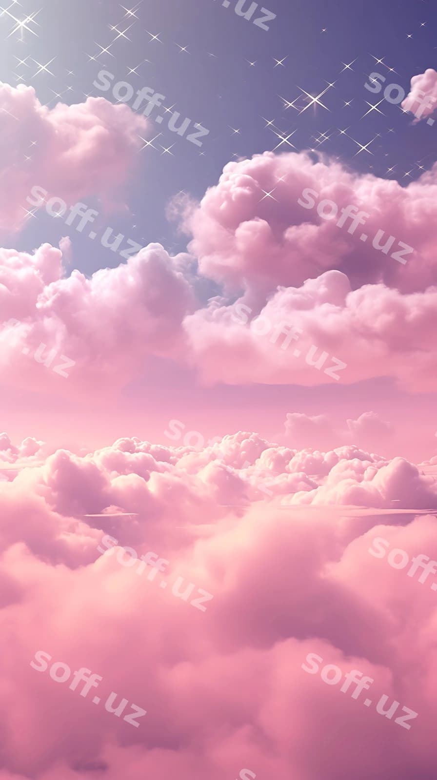 Rasmda binofa ko'k yulduzlar bilan | There is picture pink sky with stars it
