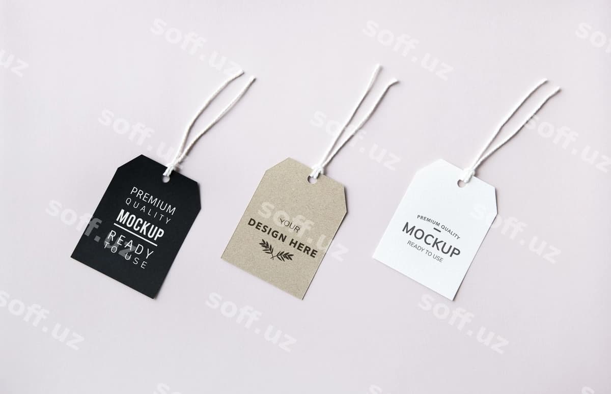 Uch moda brend etiket namunalari | Three fashion label tag mockups