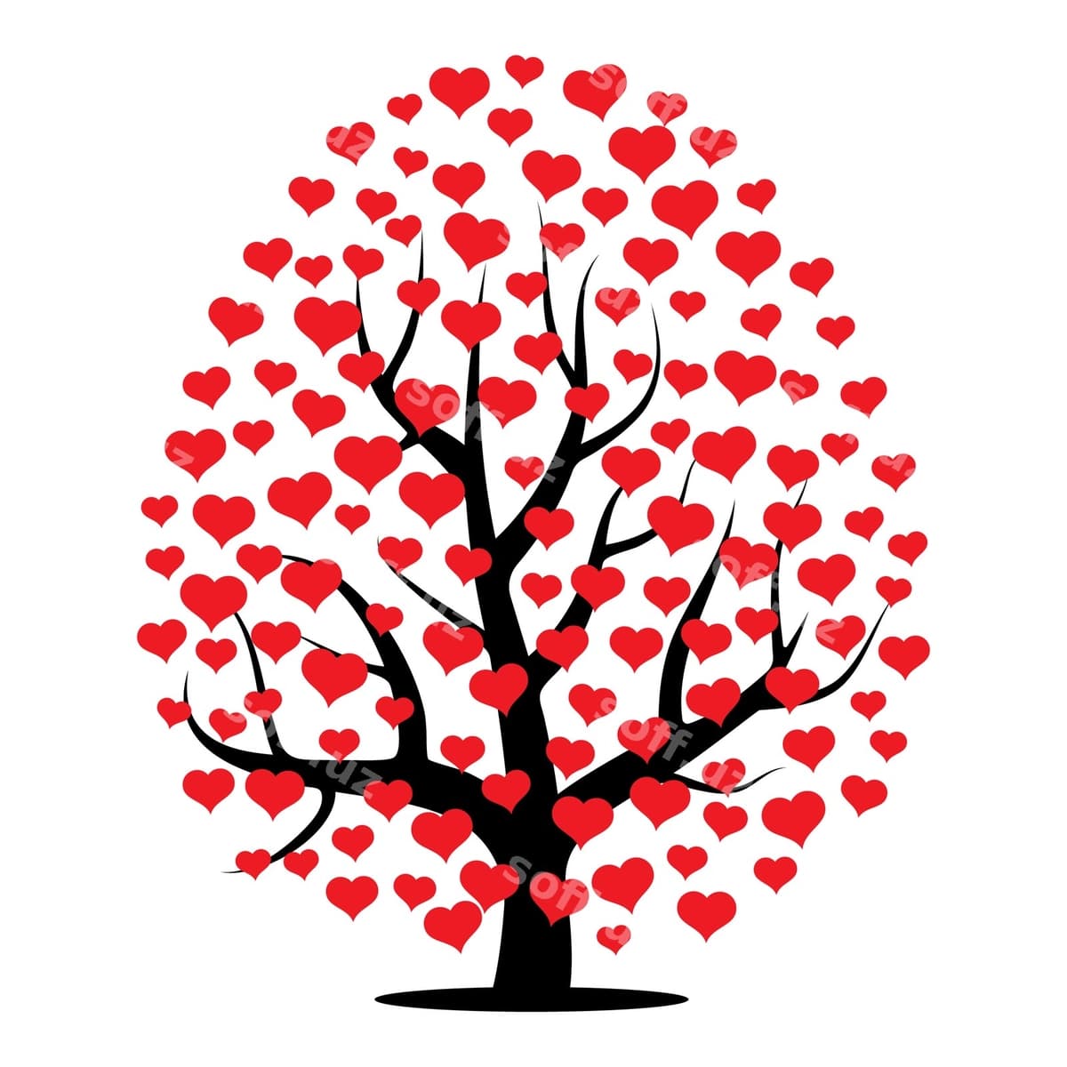 Daraxt qizil yuraklar bilan vektor illustratsiyasi | Tree with red hearts vector illustration