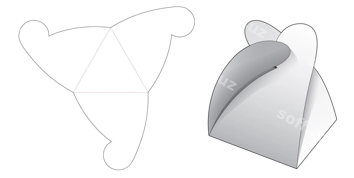 Uchburchak karton die cut shablon | Triangular carton die cut template