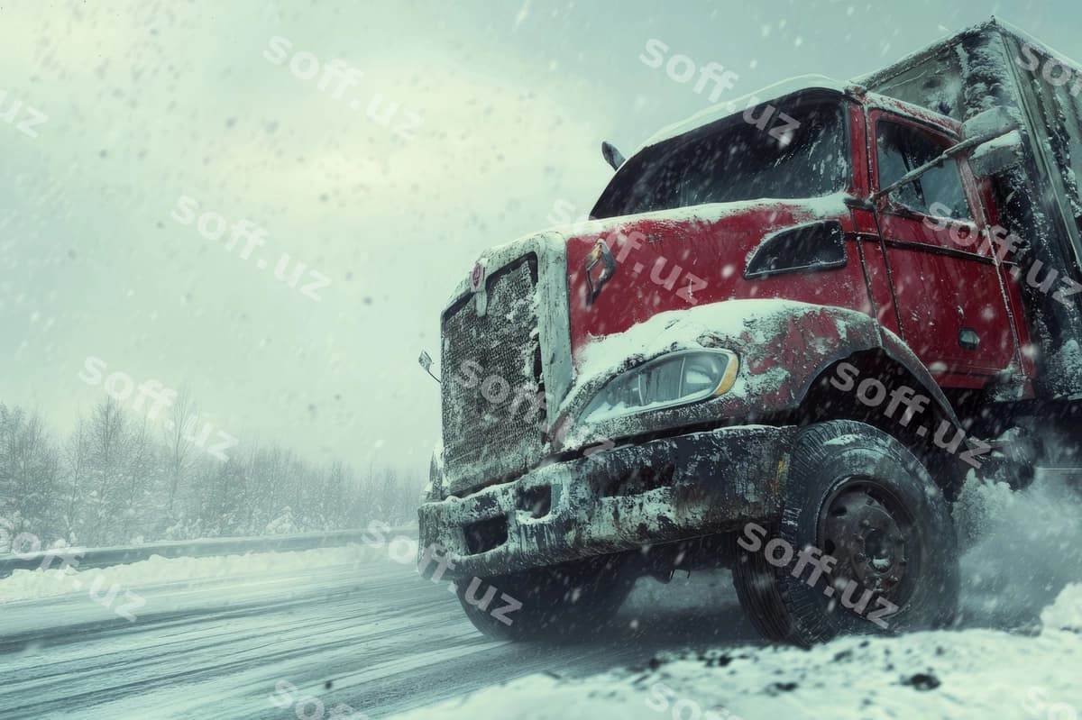 Yuk avtomobili qor yog'ishida o'tadi | Truck drives through snowfall