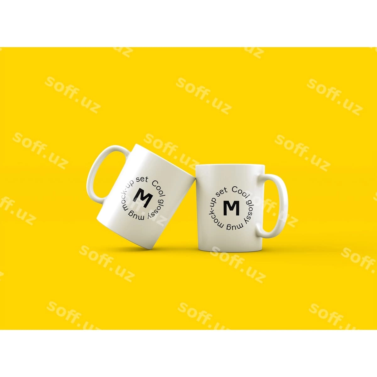 Ikki choy qoshiq sariq orqa fonda namuna | Two mugs yellow background mock up
