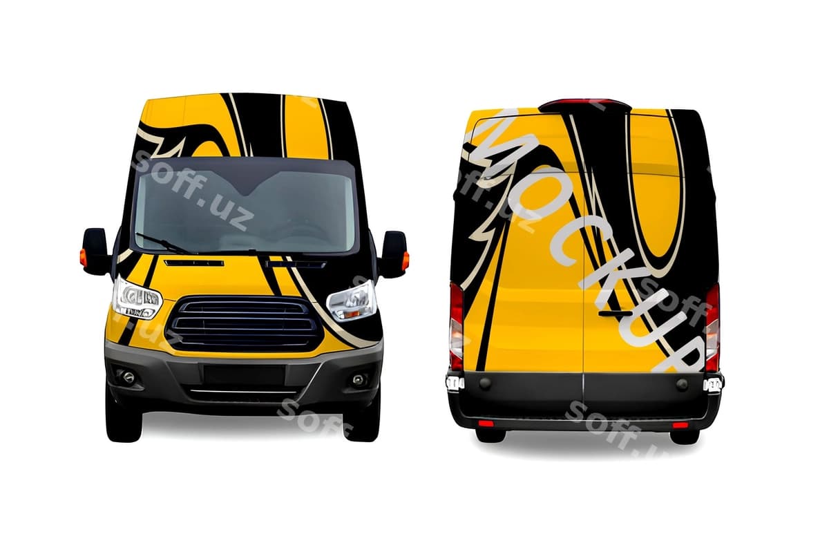 Vektorli mikroavtobusning turli ko'rinishlari | Vector van mockup different views