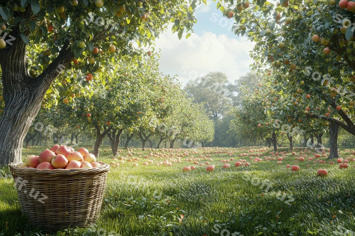 To'liq hosil yig'ilgan olma bog'ini ko'ring | View sprawling apple orchard full harvest