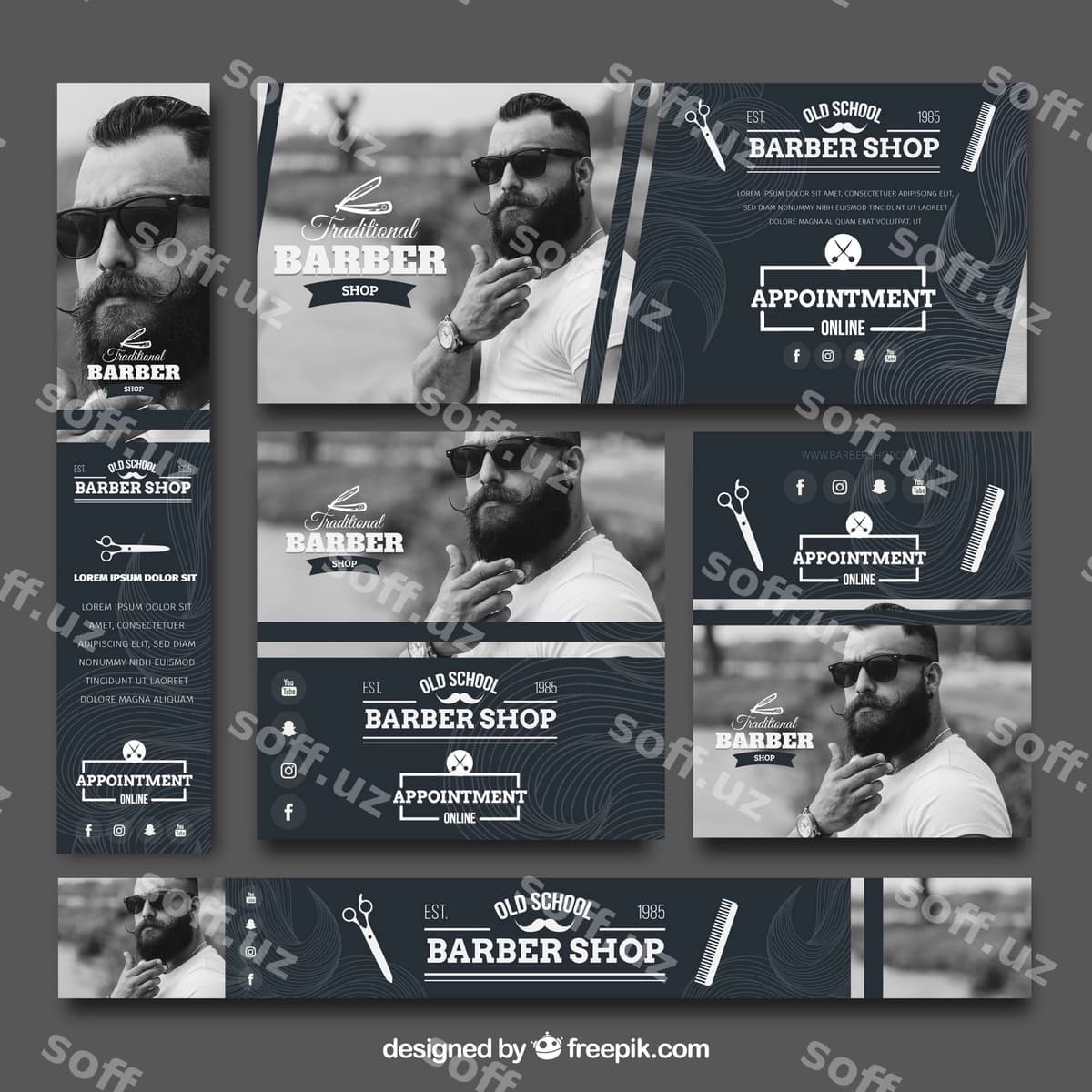 Vintage kolleksiya soch qizarttirish saloni banneri | Vintage collection barbershop banner