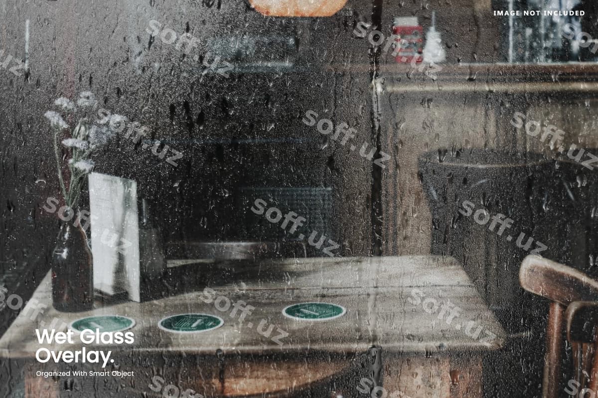 Nam shisha ustiga qo'yilgan foto namuna | Wet glass overlay photo mockup