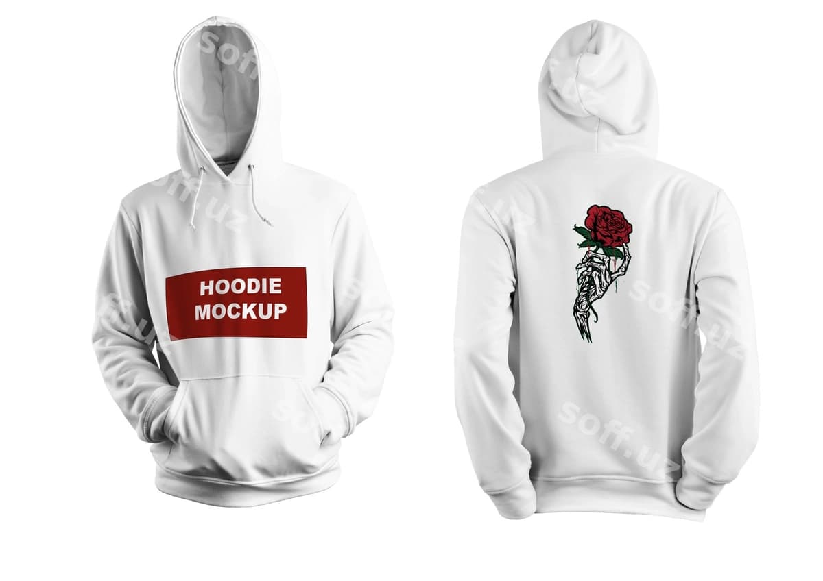 Qizil gulli oq kaput | White hoodie with red rose it