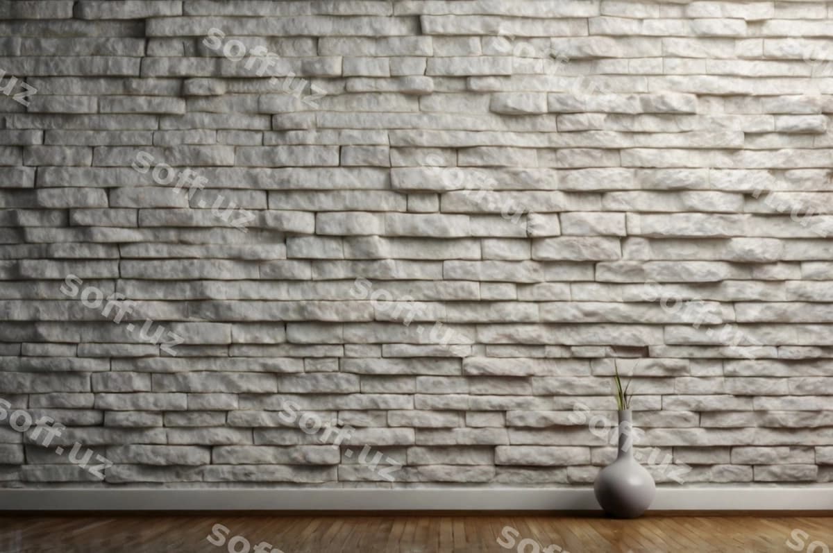 Oq vaza yog'ochli taban gilam devor | White vase sits wooden floor brick wall