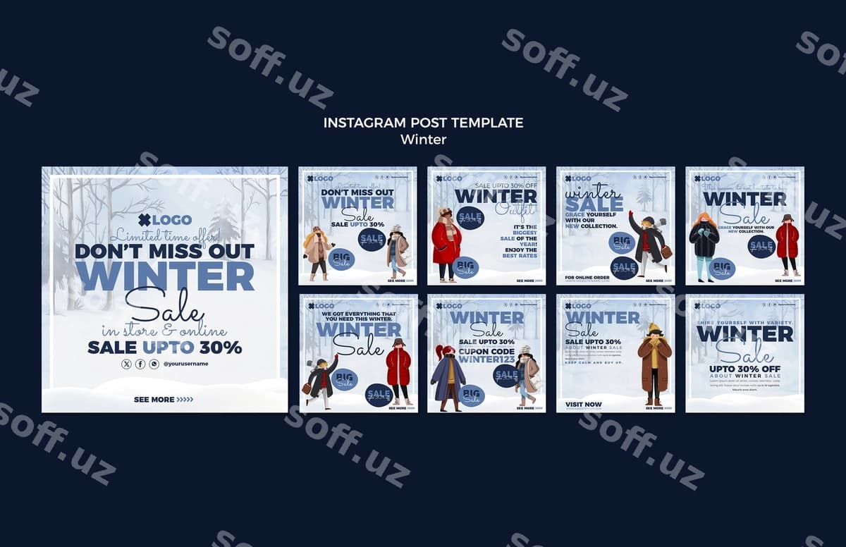 Qish fasl Instagram postlar shabloni | Winter season instagram posts template