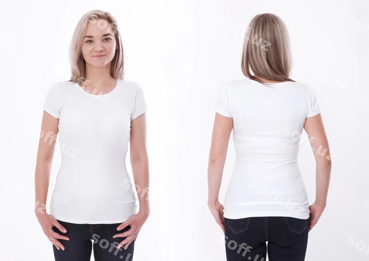 Ayol bo'sh futbolka oldi va orqasi ajraltirilgan | Woman blank t shirt front rear isolated