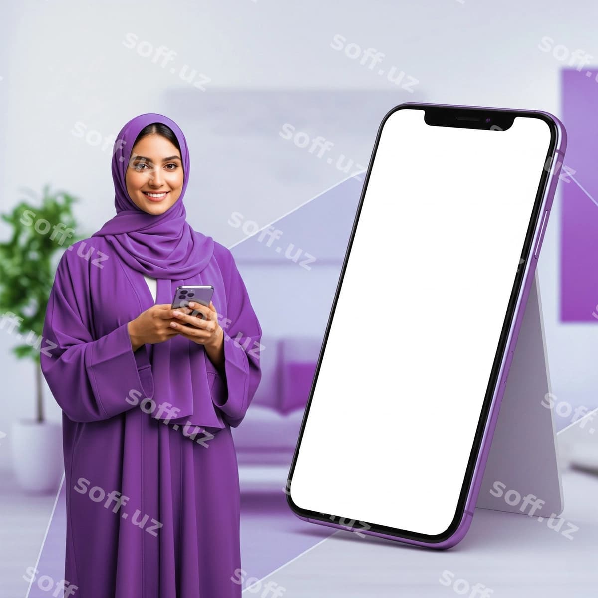 Ayol binafsha kiyim akillik telefon foydalanmoqda | Woman purple attire using smartphone