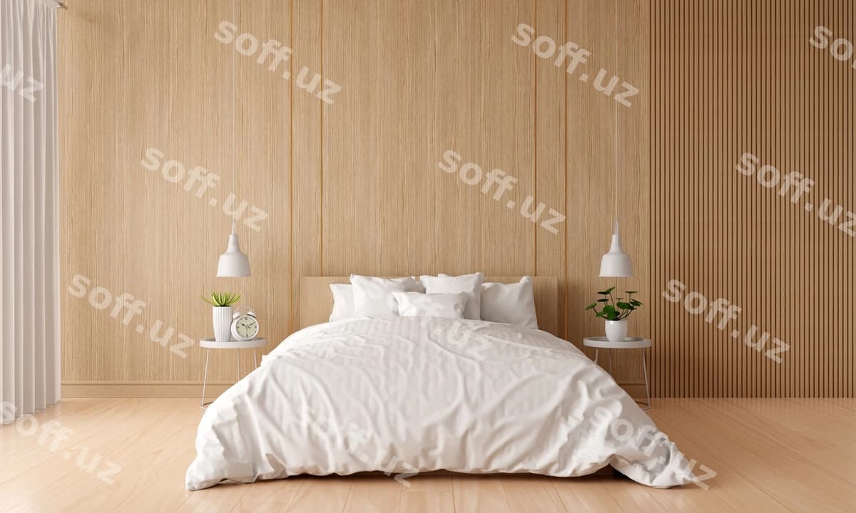Yong'oqli uy xonasining içkim bo'sh maydon bilan | Wooden bedroom interior with free space