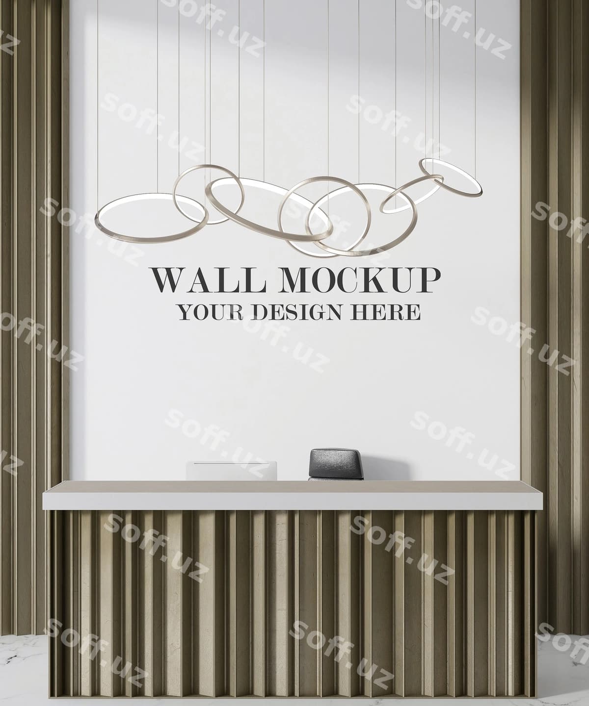 Yong‘oq qabul devori mockup | Wooden reception wall mockup