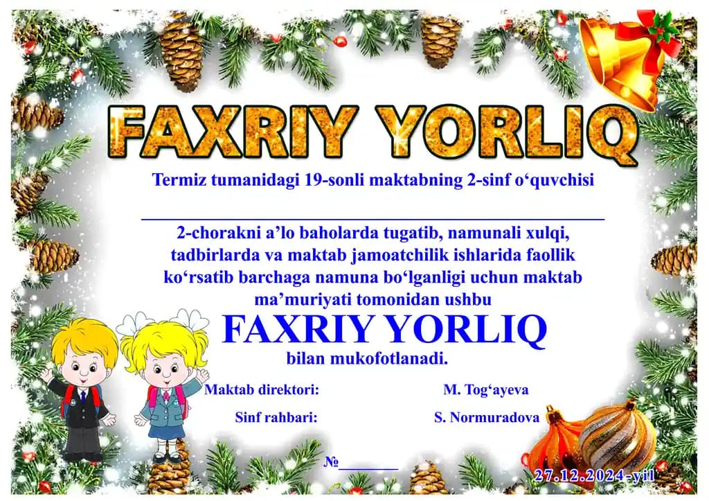 FAXRIY YORLIQ yangi yil maktab
