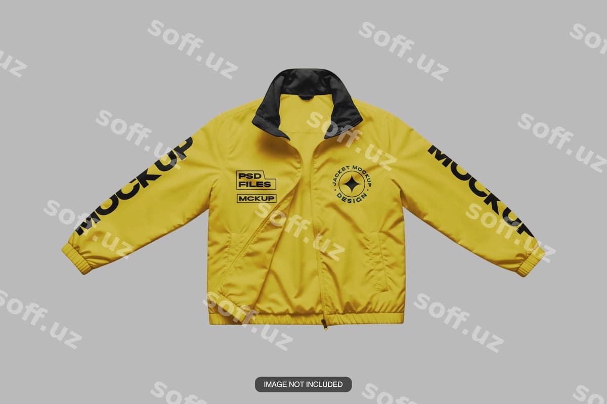 Sariq Coach jaket namuna flat lay | Yellow coach jacket mockup flat lay