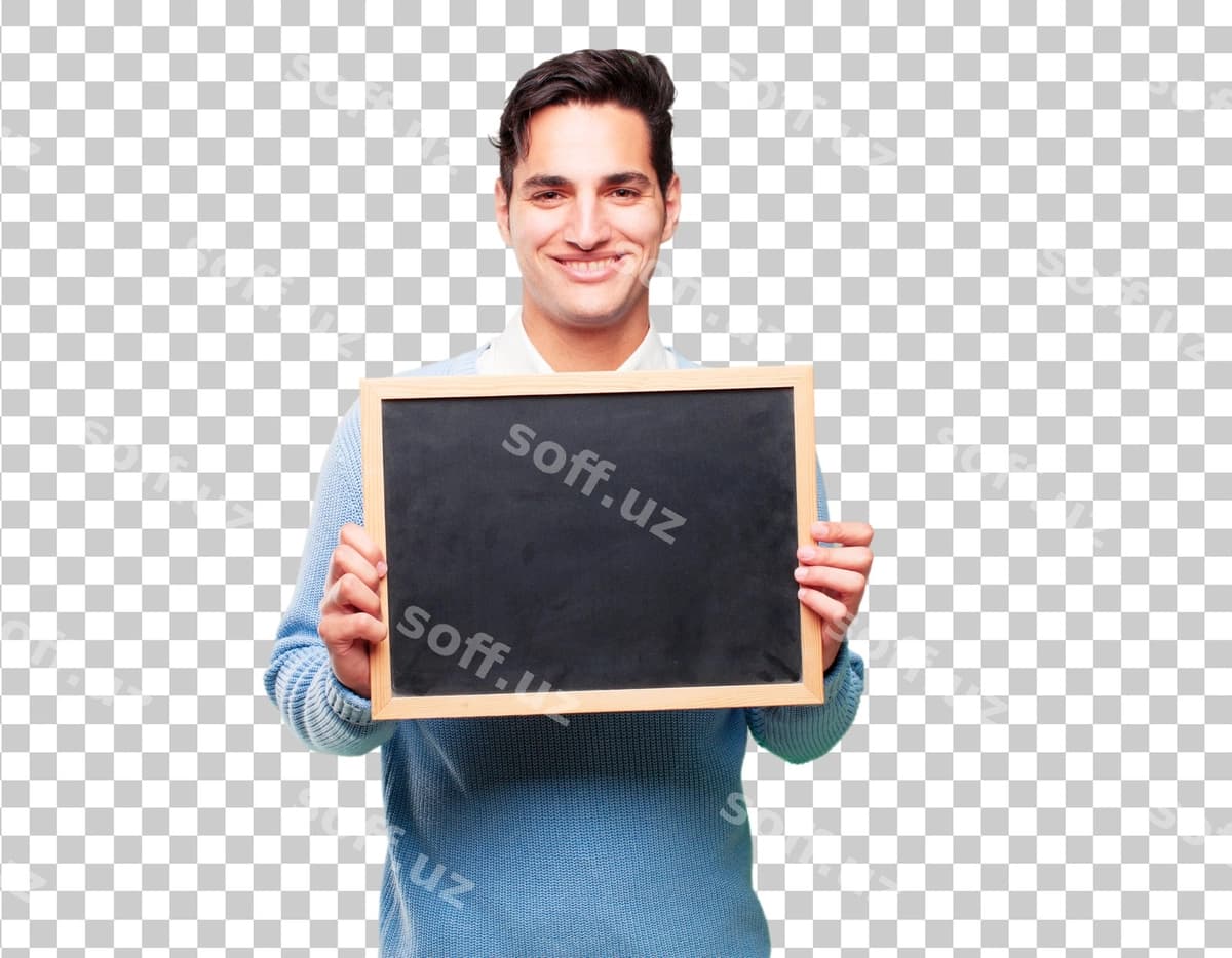 Plakat ko'targan yosh, kelishgan, sarg'ish yigit | Young handsome tanned man with placard