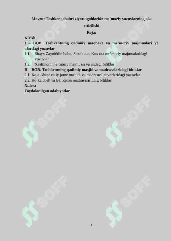 Toshkent shahri ziyoratgohlarida me’moriy yozuvlarning aks ettirilishi