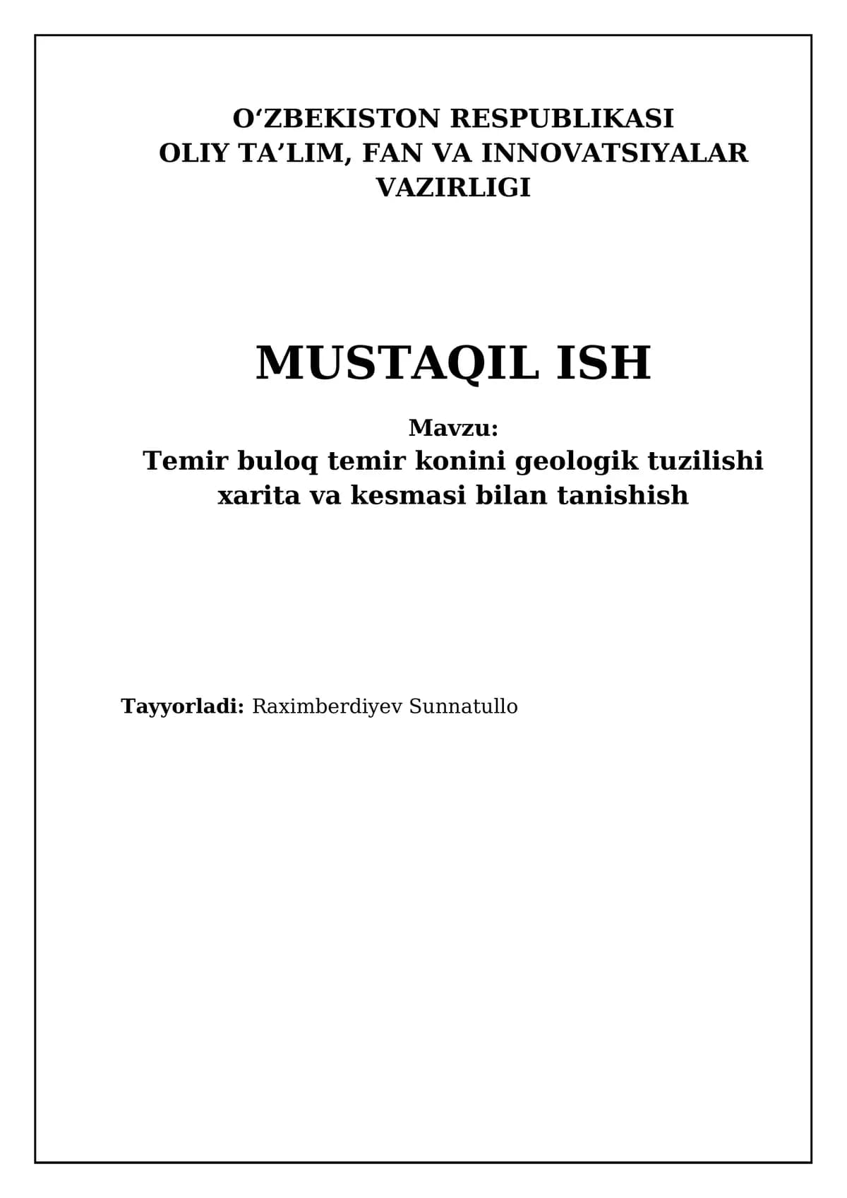 Temir Buloq temir konini geologik tuzilishi xarita va kesmasi bilan tanishish