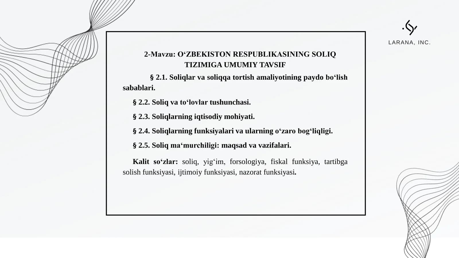 OʻZBEKISTON RESPUBLIKASINING SOLIQ TIZIMIGA UMUMIY TAVSIF
