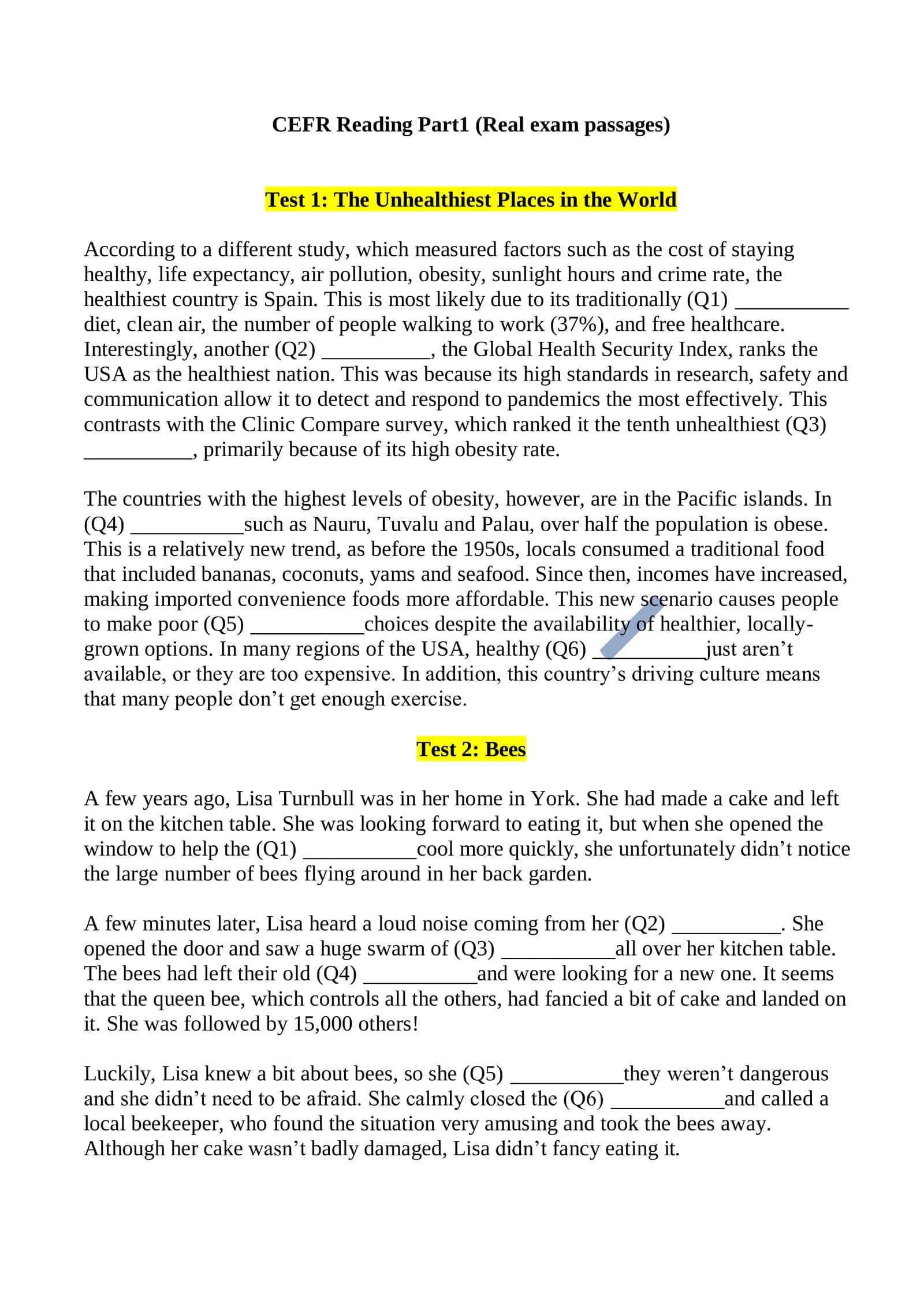CEFR Reading Part1 (Real exam passages)
