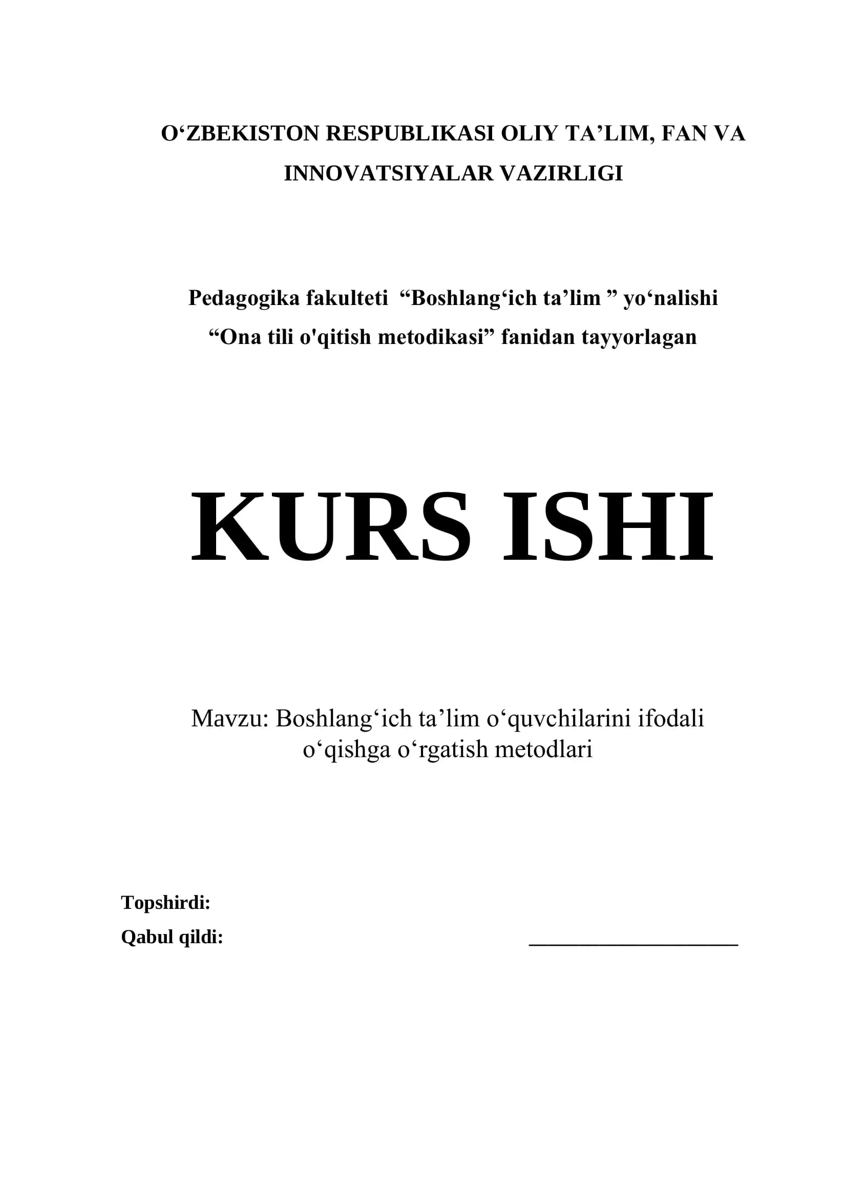 Boshlangich ta'lim oquvchilarini ifodali o'qishga o'rgatish metodlari