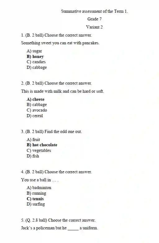 Englis tili 7- sinf CHSB 4 ta variant