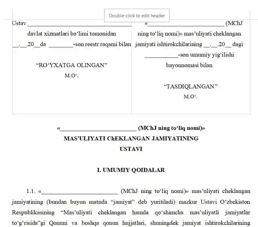 Mas'uliyati cheklangan jamiyat ustavi