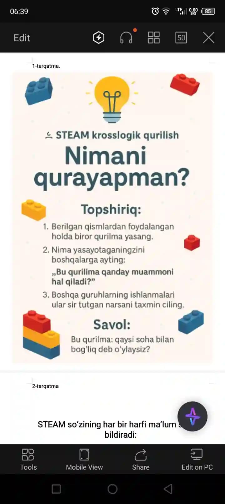 1- 4 sinf uchun tarqatma
