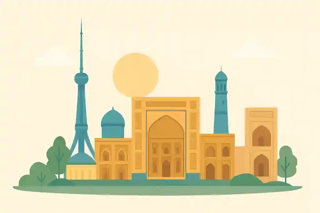 Minimalistik O‘zbekiston manzarasi — Toshkent va Samarqand diqqatga sazovor joylari