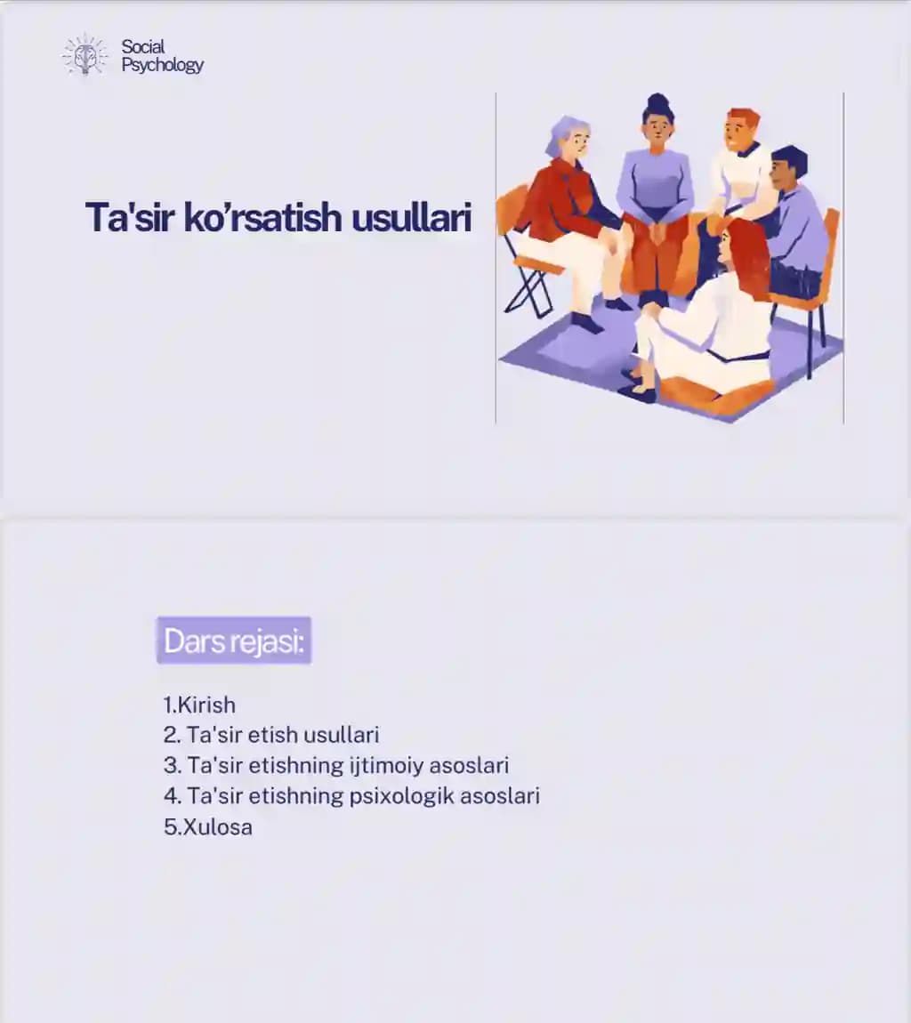 Social psychology. Ta’sir koʻrsatish usullari