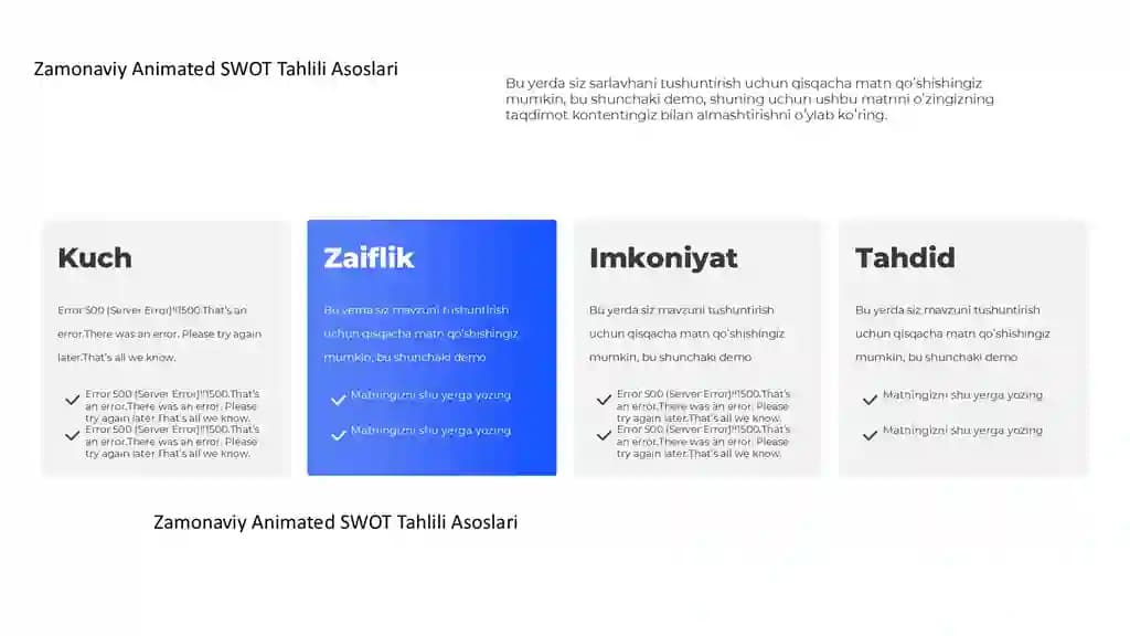 Zamonaviy Animated SWOT Tahlili Asoslari Taqdimoti (11 Slayd)