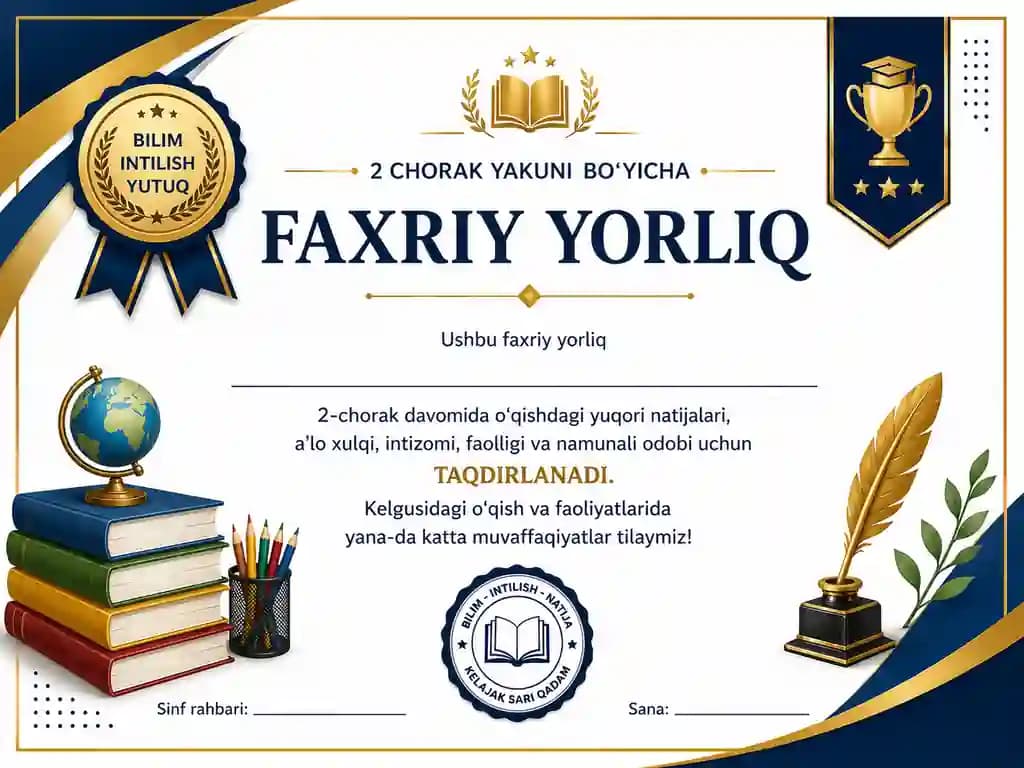 2-chorak uchun Zamonaviy Faxriy Yorliq Dizayni