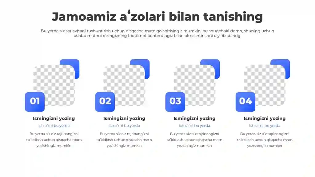 Jamoa A'zolari va Xodimlar Taqdimoti (12 Slayd)
