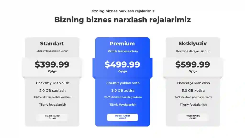 Kreativ Narxlar Jadvali va Tariflar Taqdimoti (11 Slayd)
