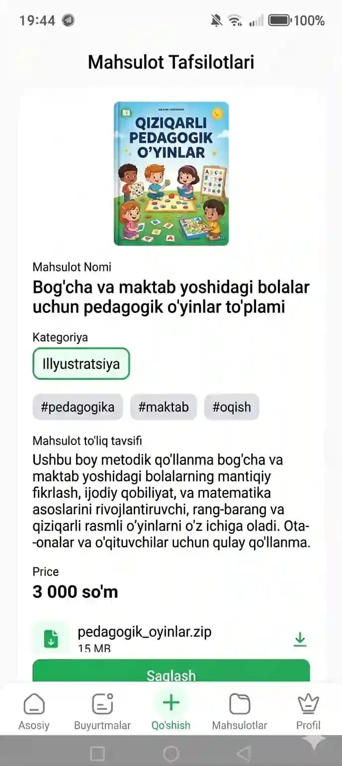 Bog'cha va maktab bolalari uchun pedagogik o'yinlar to'plami