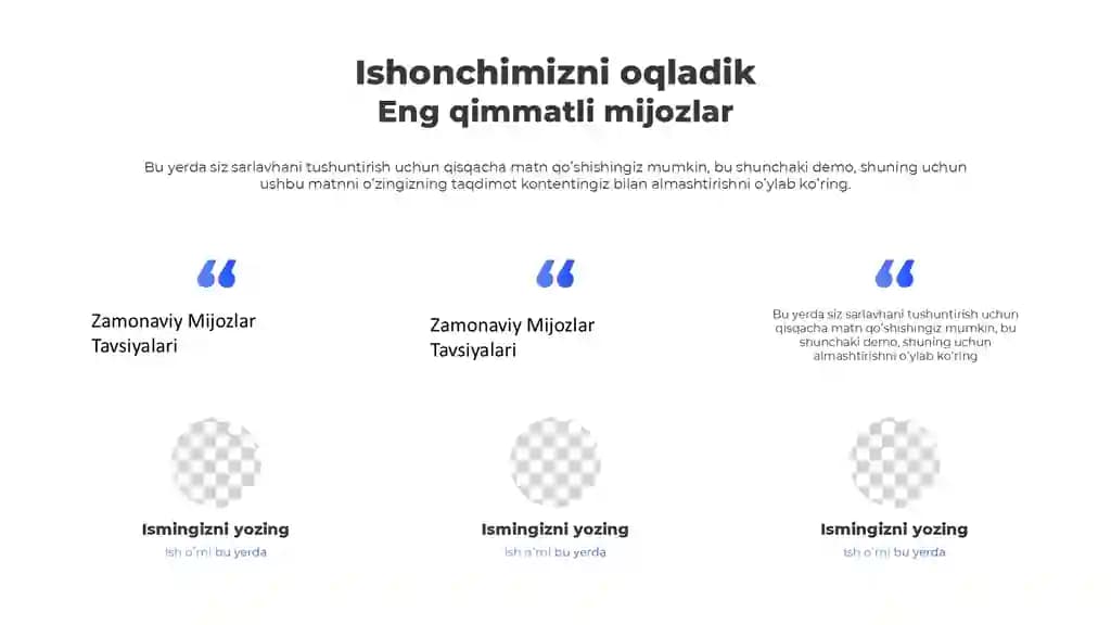 Zamonaviy Mijozlar Tavsiyalari Taqdimoti (11 Slayd)